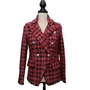 AQUA  XS Red Tweed Double Breasted Blazer Jacket Bloomingdale’s Exclusive